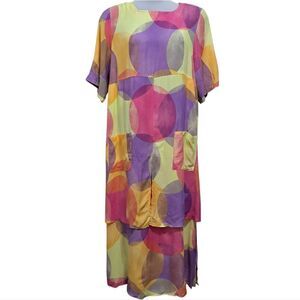 Ulla Popken Watercolor Classicore Fun Colorful Maxi Dress Plus Size 16 Pink Mult